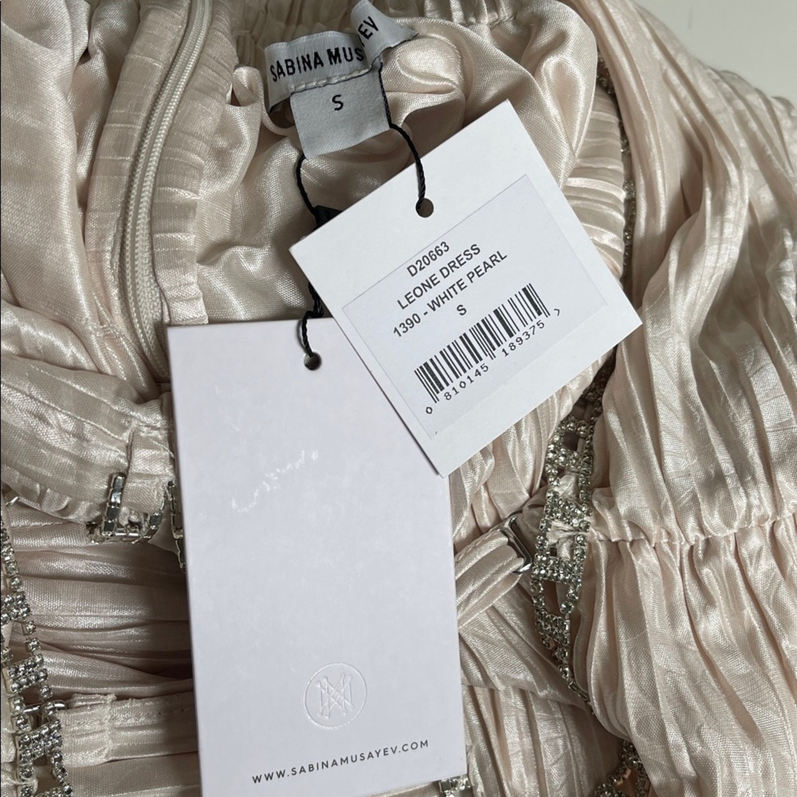 Sabina Musayev Leone Crystal Embellished Pleated Metallic Maxi Dress Sz Small — image 8 of 8